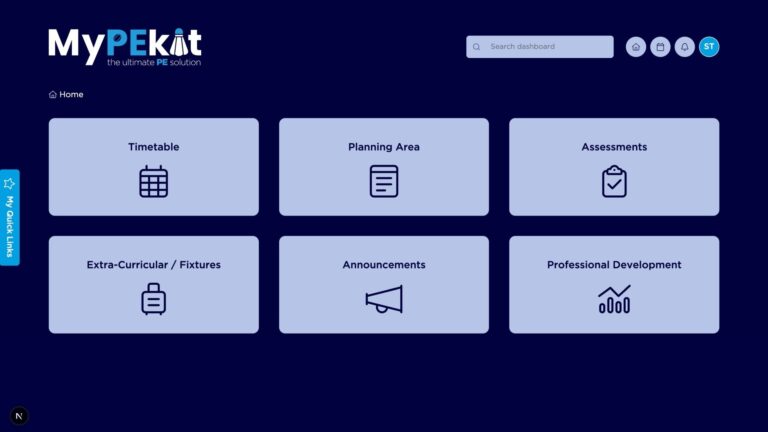 MyPEkit teacher dashboard homepage