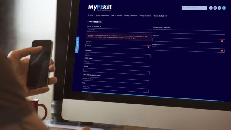 PE teacher adding a student to MyPEkit