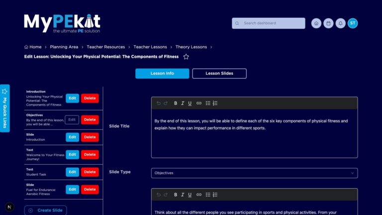 PE teacher using MyPEkit to add a lesson